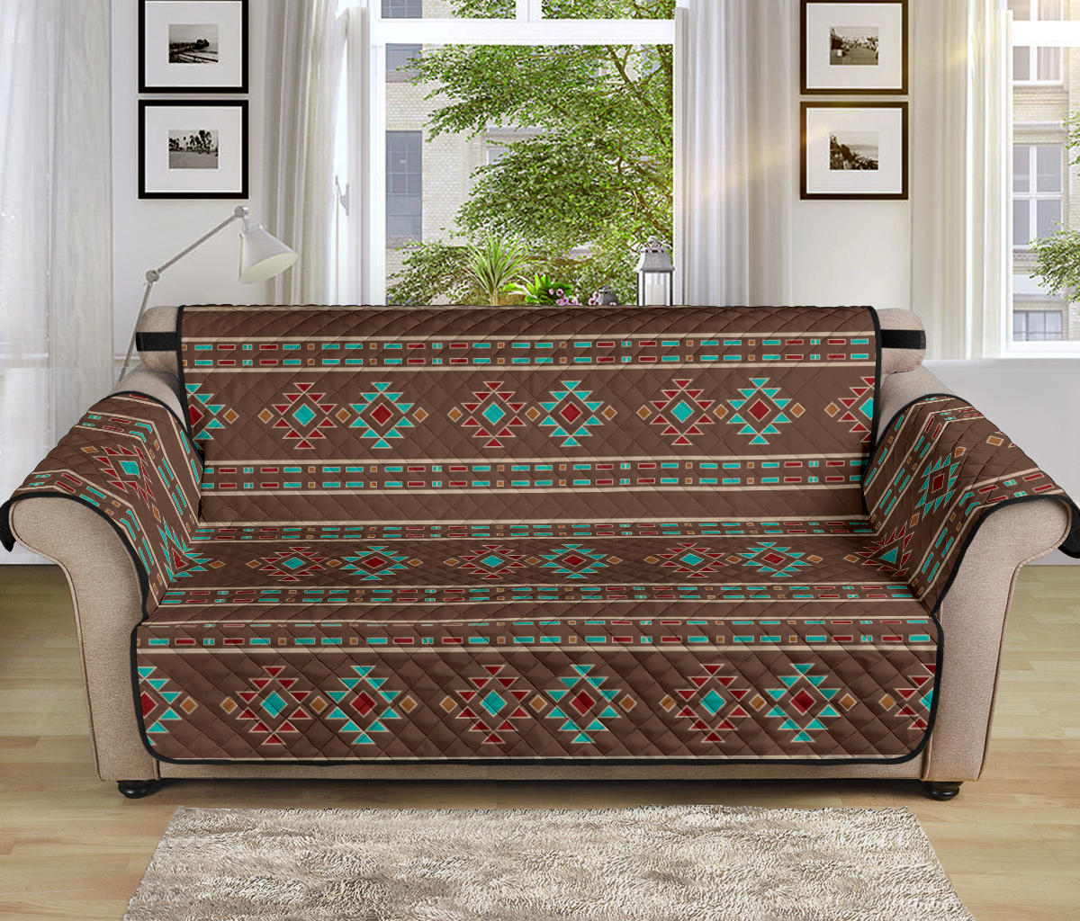 Southwestern Pattern Furniture Slipcovers In Dark Brown