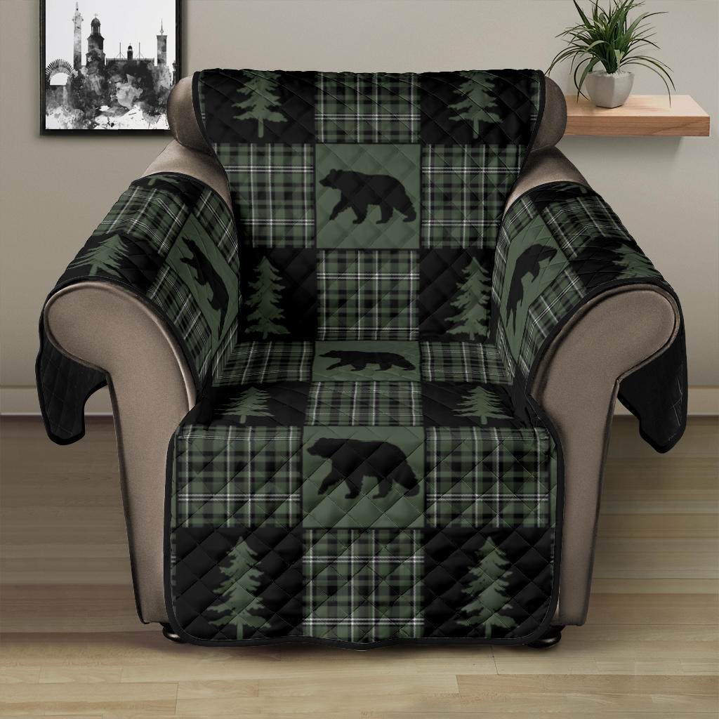 Green and Black Plaid Bear Patchwork Furniture Slipcovers