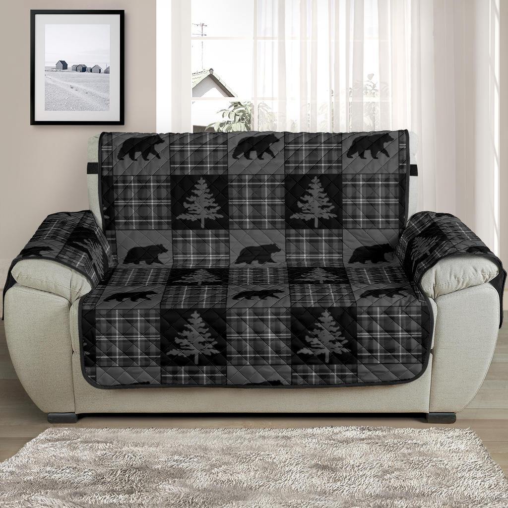 Gray and Black Plaid With Bears Woodland Theme Slipcovers - RusticDecorShop