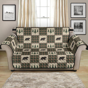 Tan and Green Plaid Bear Theme Furniture Slipcovers - RusticDecorShop