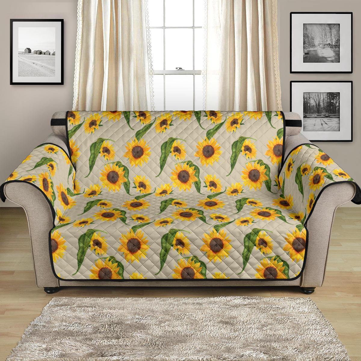 Beige With Rustic Sunflower Pattern Furniture Slipcovers - RusticDecorShop