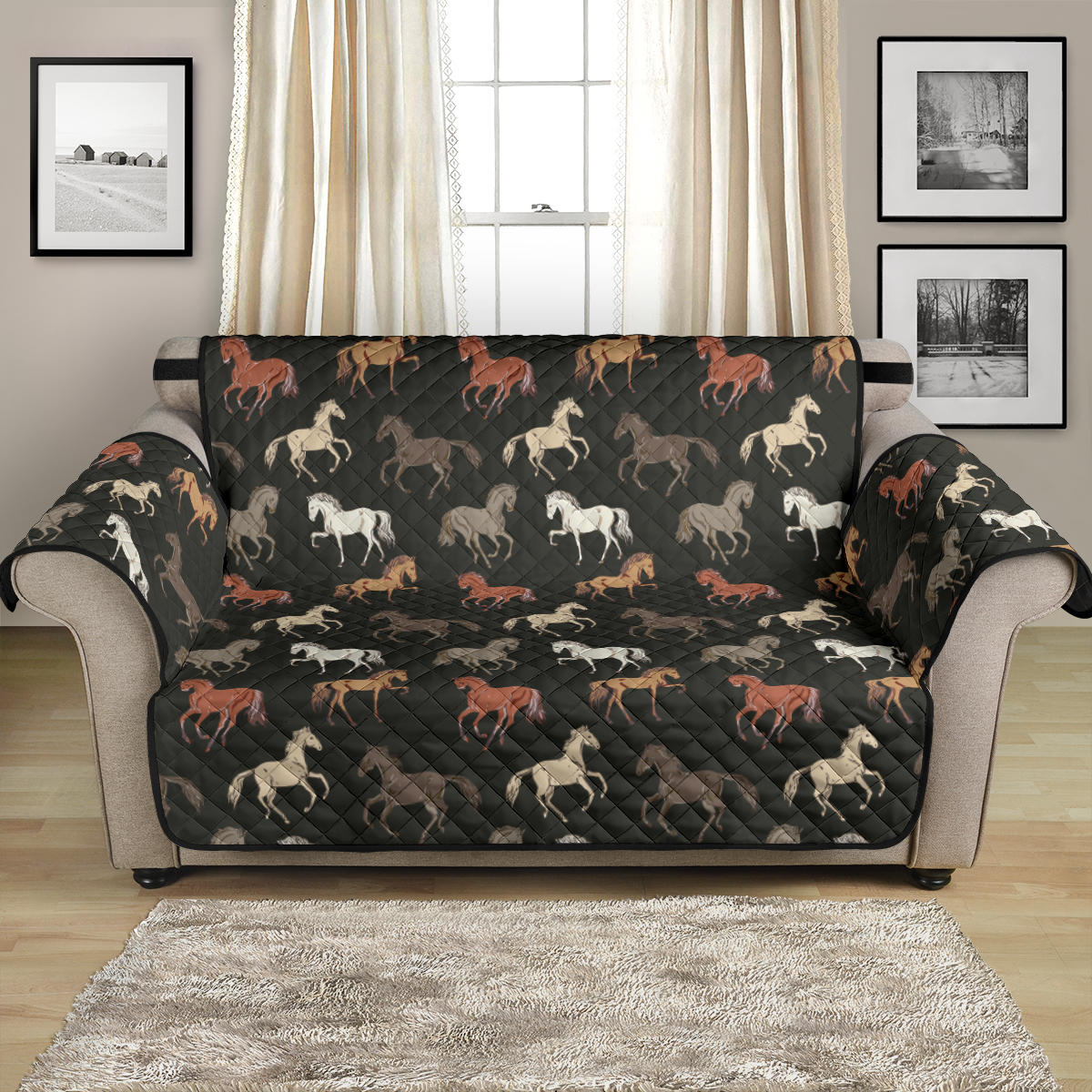 Horse Pattern on Dark Gray Furniture Slipcovers