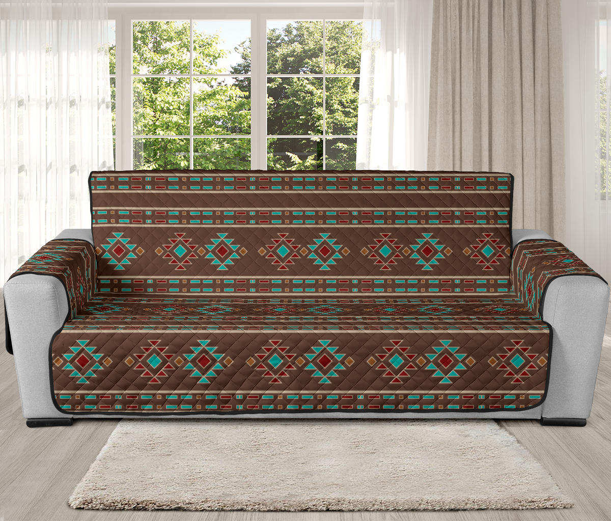 Southwestern Pattern Furniture Slipcovers In Dark Brown