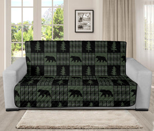 Green and Black Plaid Bear Patchwork Furniture Slipcovers