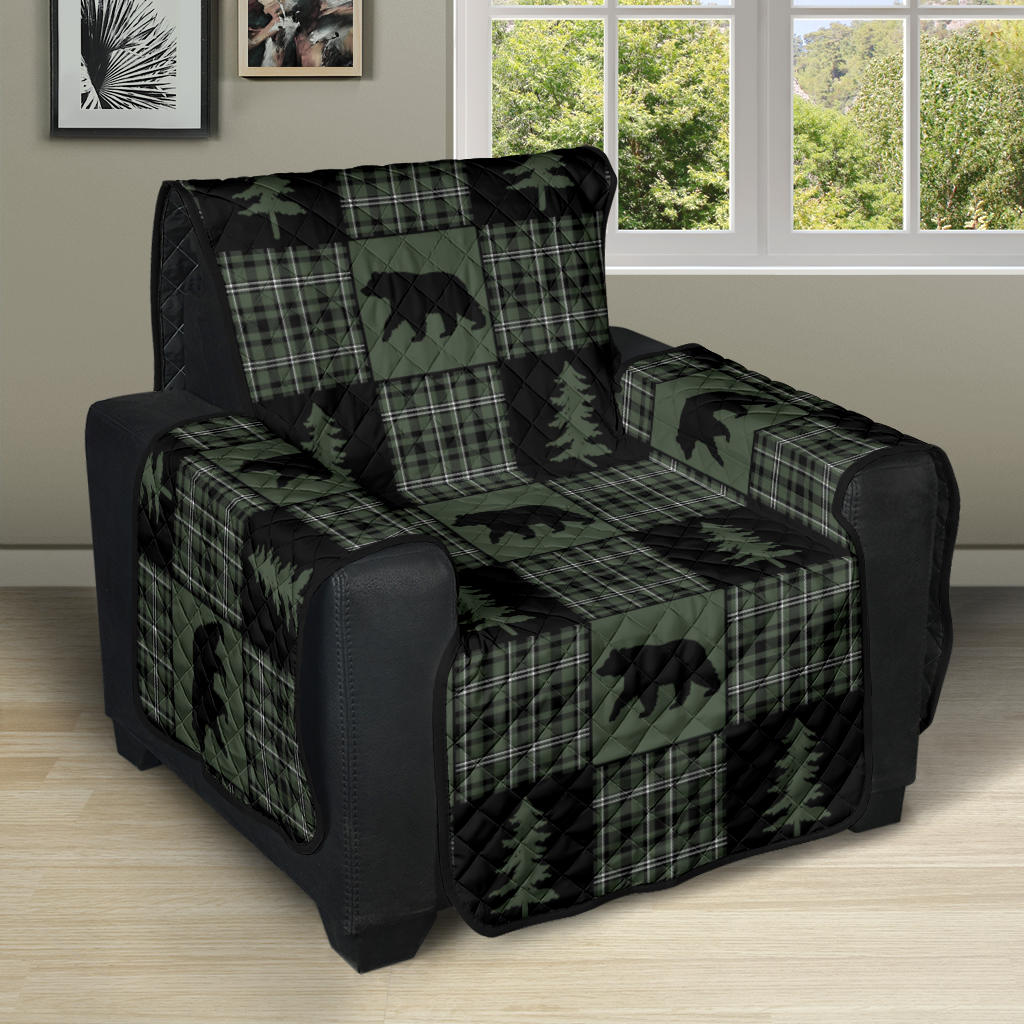 Green and Black Plaid Bear Patchwork Furniture Slipcovers