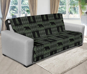 Green and Black Plaid Bear Patchwork Furniture Slipcovers