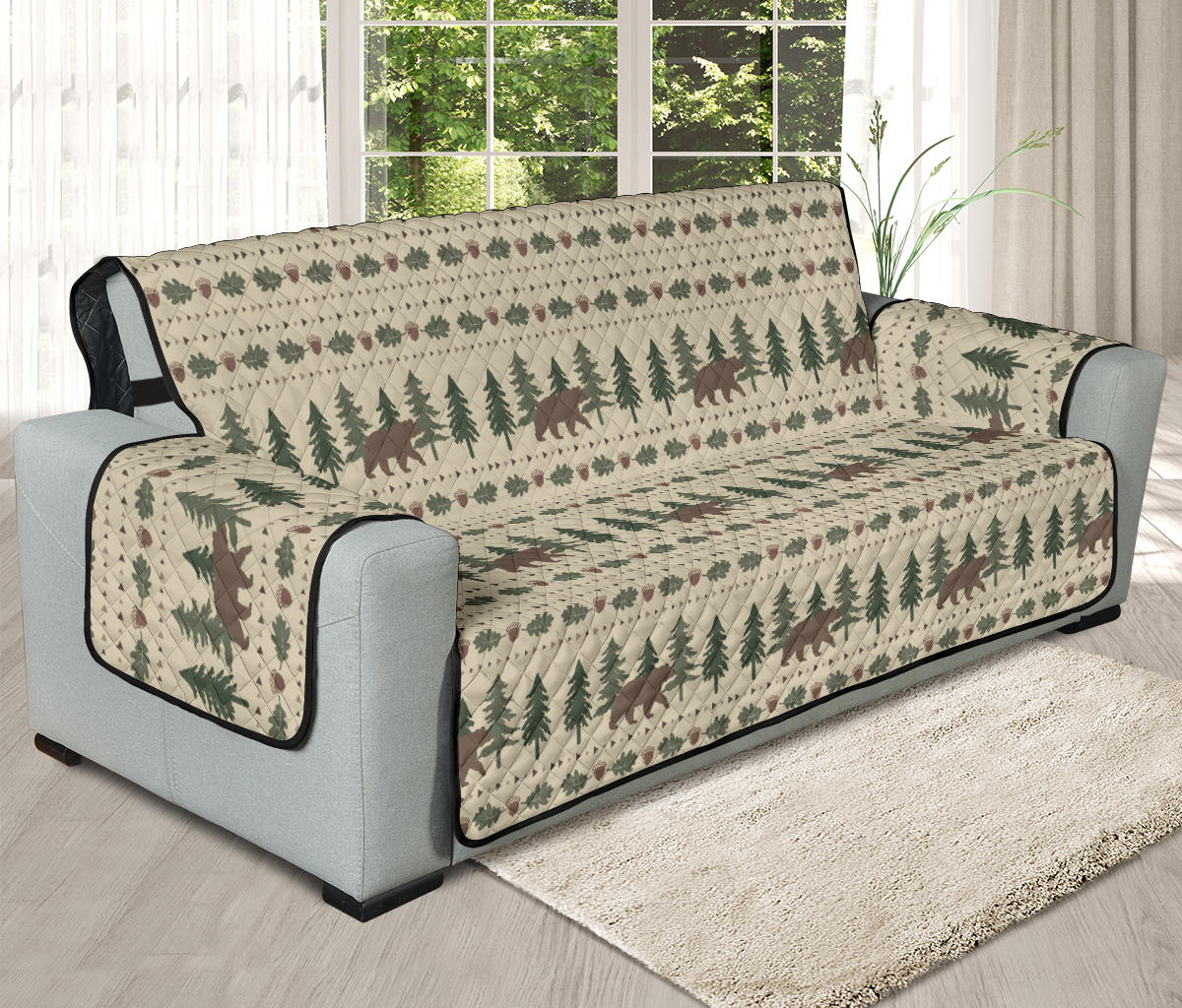 Rustic Tan With Bears, Acorns and Pine Trees Furniture Slipcover Protectors