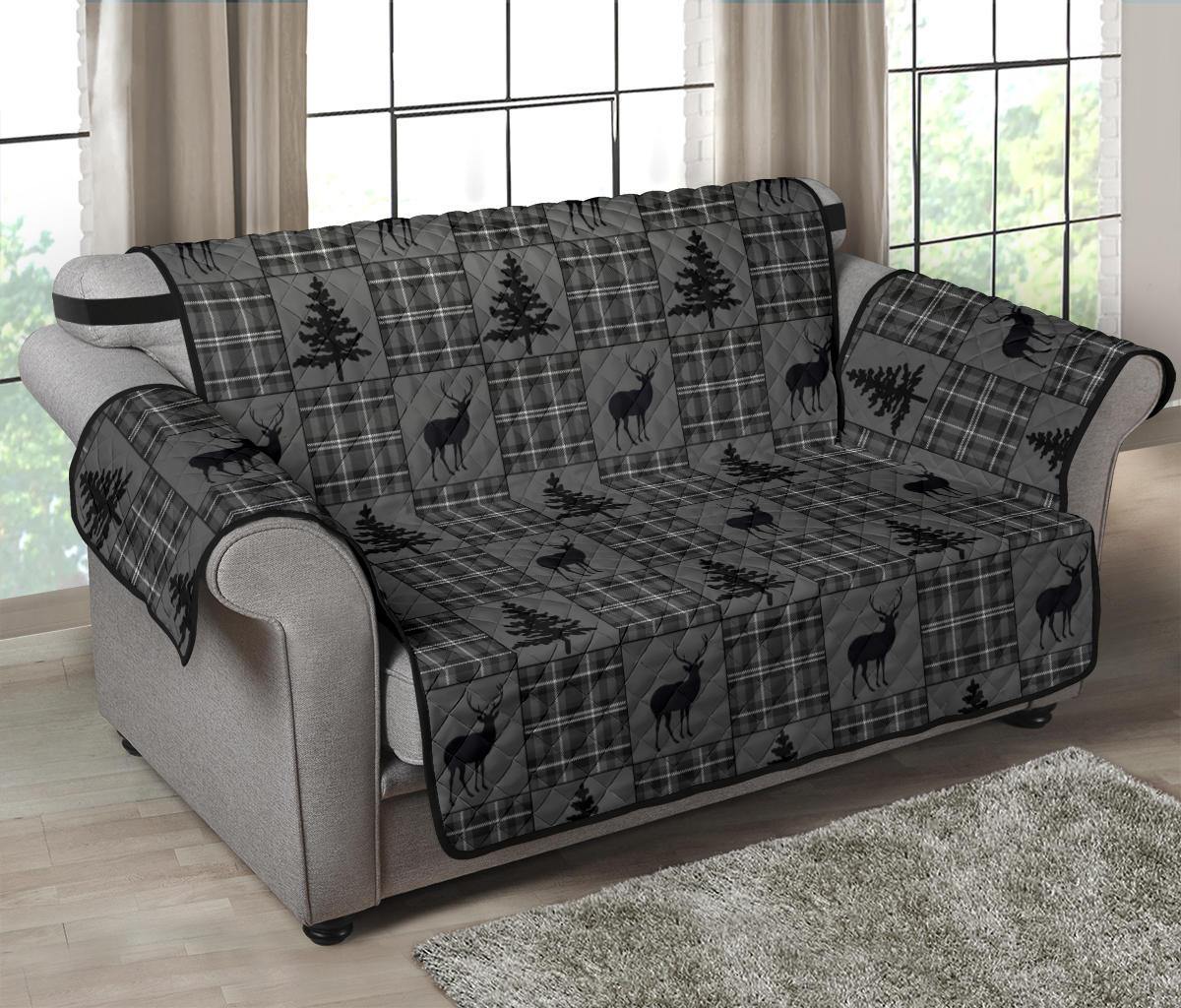 Gray and Black Plaid Deer Theme Rustic Furniture Slipcovers - RusticDecorShop