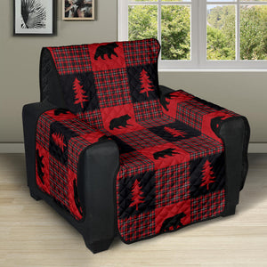 Bears on Red, Black and White Plaid Tartan Patchwork Furniture Slipcovers