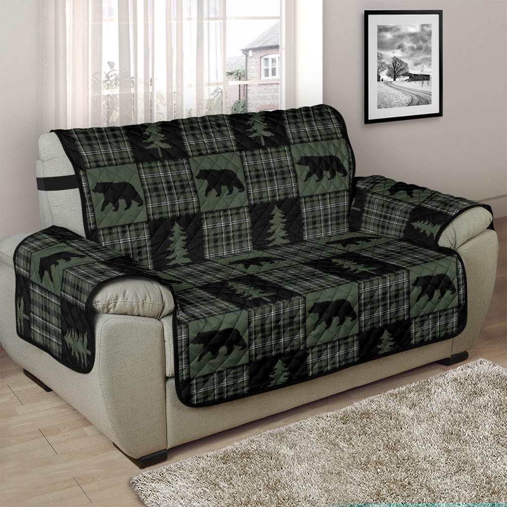 Green and Black Plaid Bear Patchwork Furniture Slipcovers