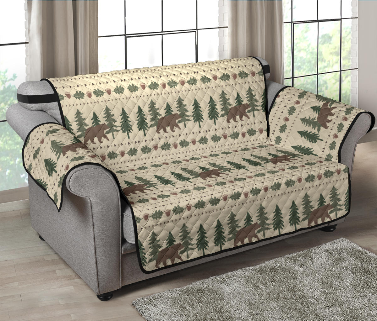 Rustic Tan With Bears, Acorns and Pine Trees Furniture Slipcover Protectors