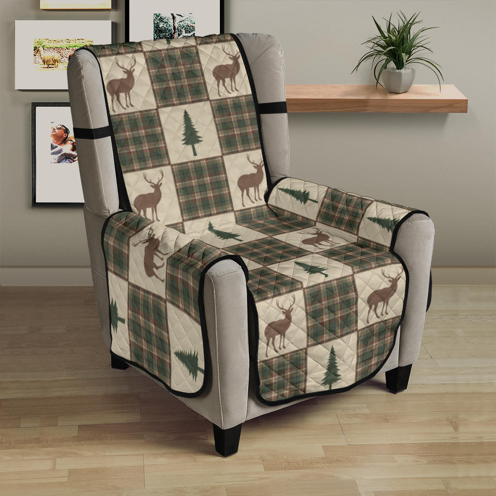 Tan and Green Plaid Deer Theme Rustic Furniture Slipcovers