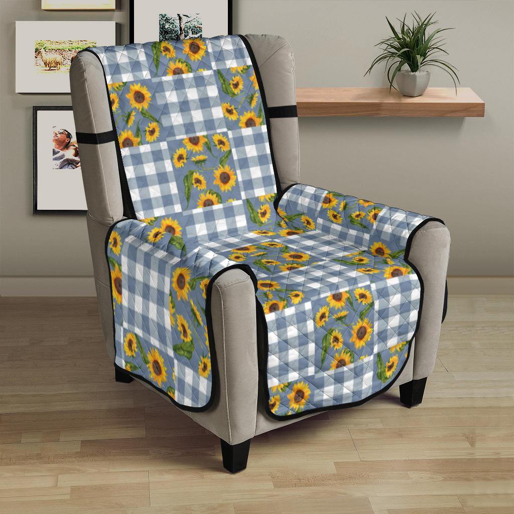 Blue Buffalo Plaid With Sunflowers Patchwork Pattern Furniture Slipcovers - RusticDecorShop