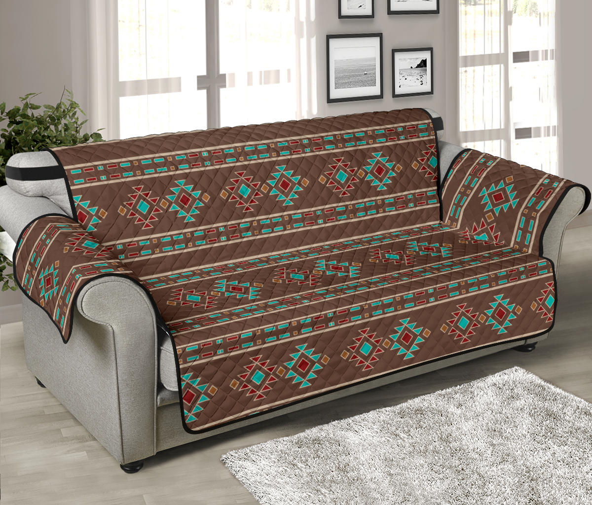 Southwestern Pattern Furniture Slipcovers In Dark Brown