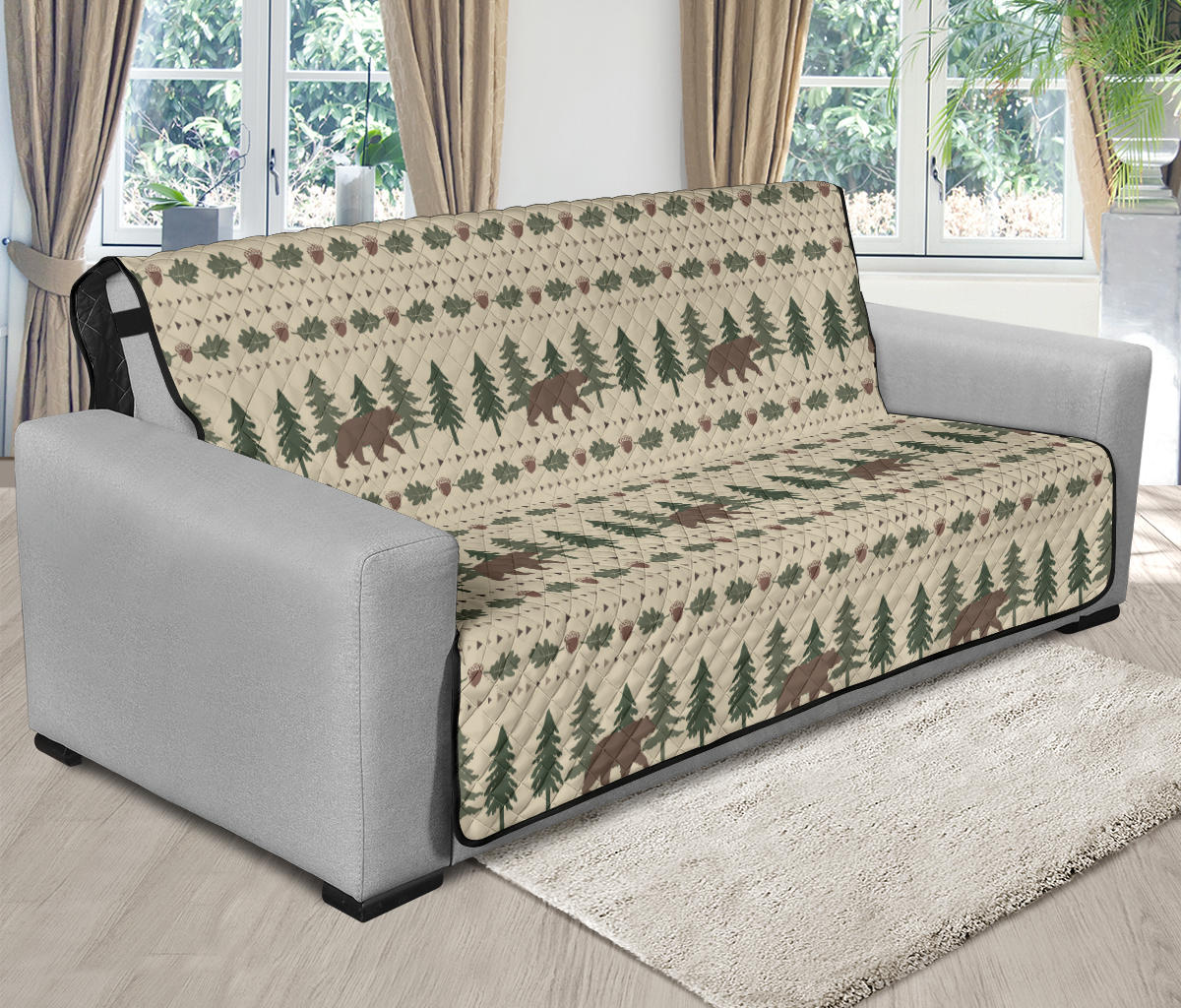 Rustic Tan With Bears, Acorns and Pine Trees Furniture Slipcover Protectors