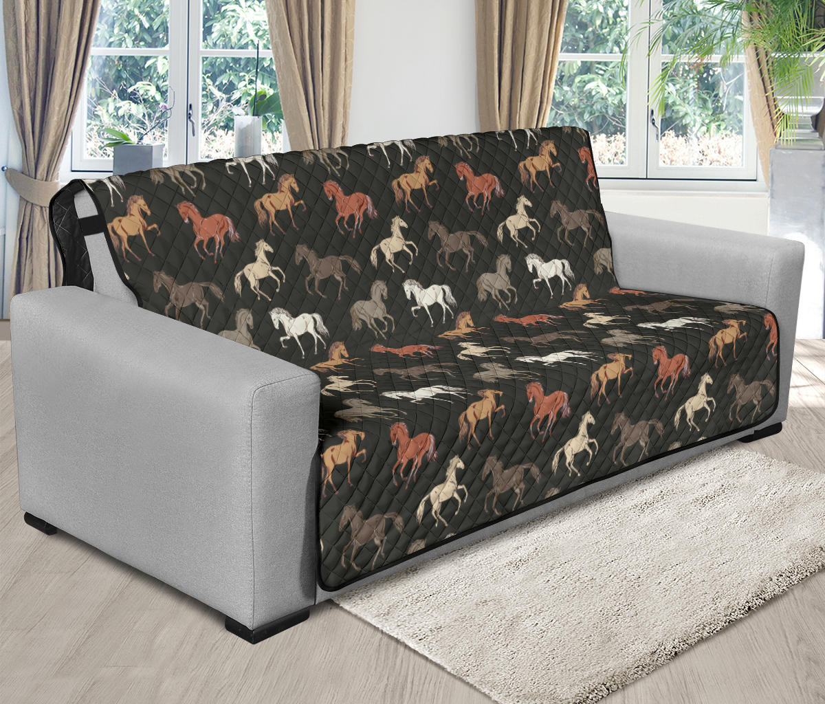 Horse Pattern on Dark Gray Furniture Slipcovers