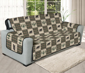 Tan and Green Plaid Bear Theme Furniture Slipcovers - RusticDecorShop