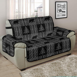 Gray and Black Plaid With Bears Woodland Theme Slipcovers - RusticDecorShop