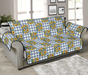 Blue Buffalo Plaid With Sunflowers Patchwork Pattern Furniture Slipcovers - RusticDecorShop