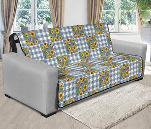 Blue Buffalo Plaid With Sunflowers Patchwork Pattern Furniture Slipcovers - RusticDecorShop