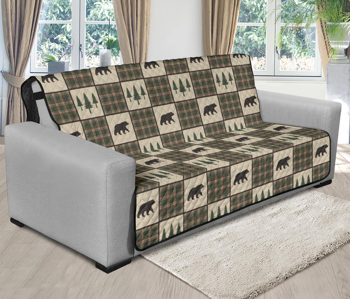 Tan and Green Plaid Bear Theme Furniture Slipcovers - RusticDecorShop