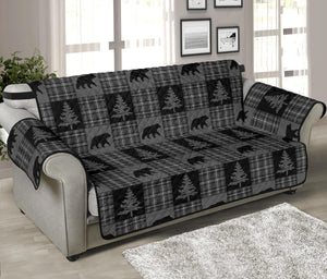 Gray and Black Plaid With Bears Woodland Theme Slipcovers - RusticDecorShop