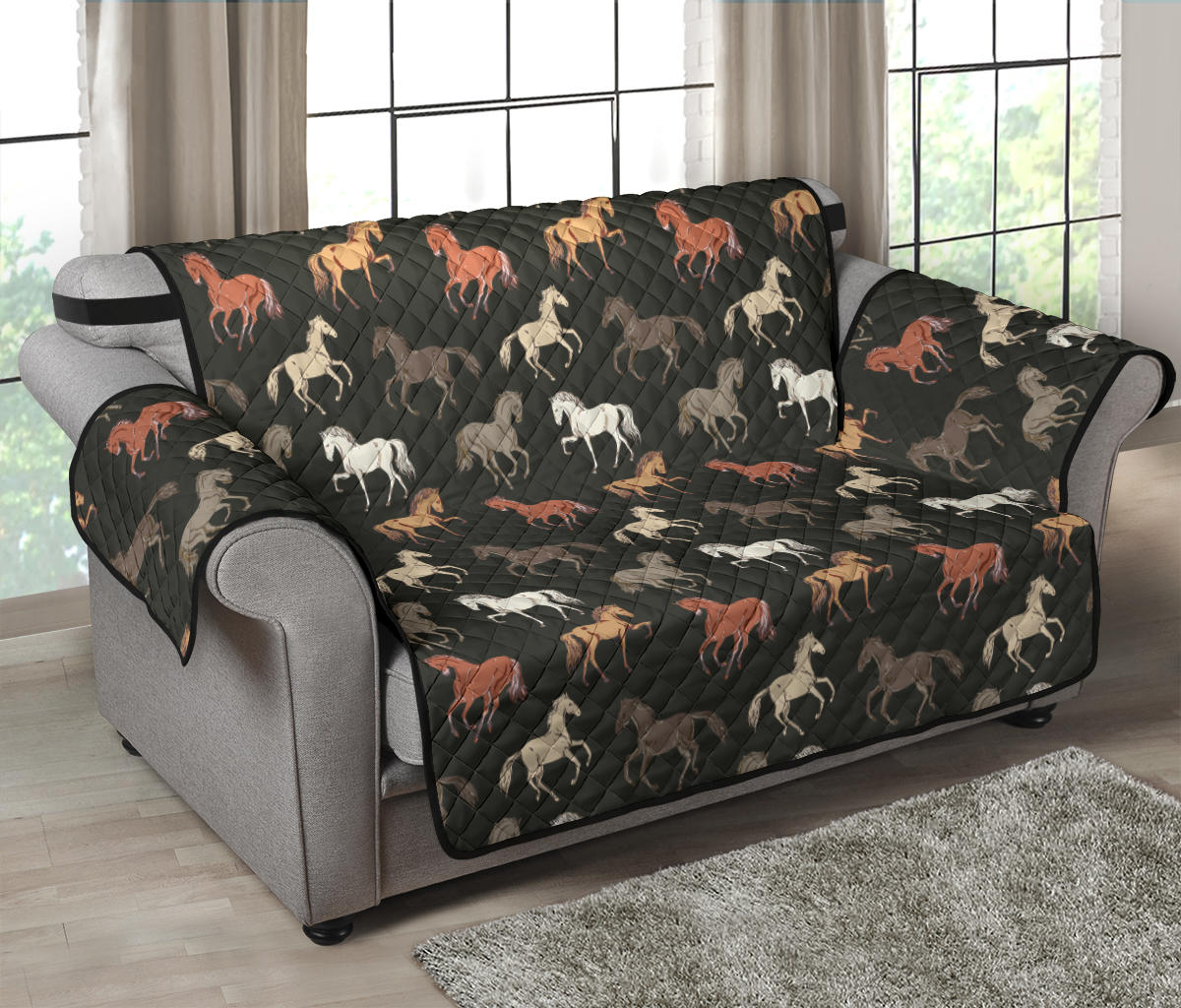 Horse Pattern on Dark Gray Furniture Slipcovers