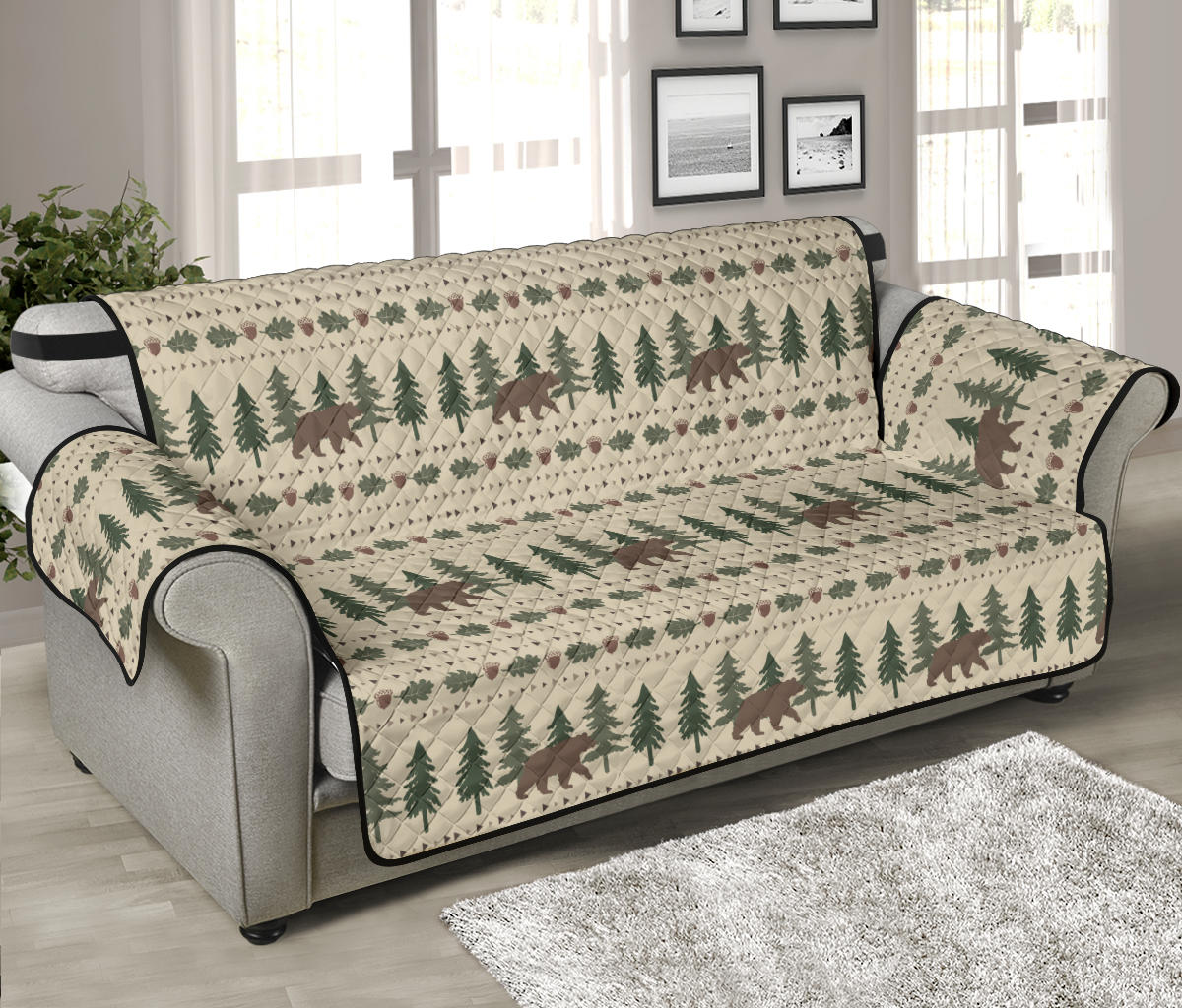 Rustic Tan With Bears, Acorns and Pine Trees Furniture Slipcover Protectors