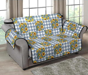 Blue Buffalo Plaid With Sunflowers Patchwork Pattern Furniture Slipcovers - RusticDecorShop