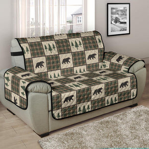 Tan and Green Plaid Bear Theme Furniture Slipcovers - RusticDecorShop