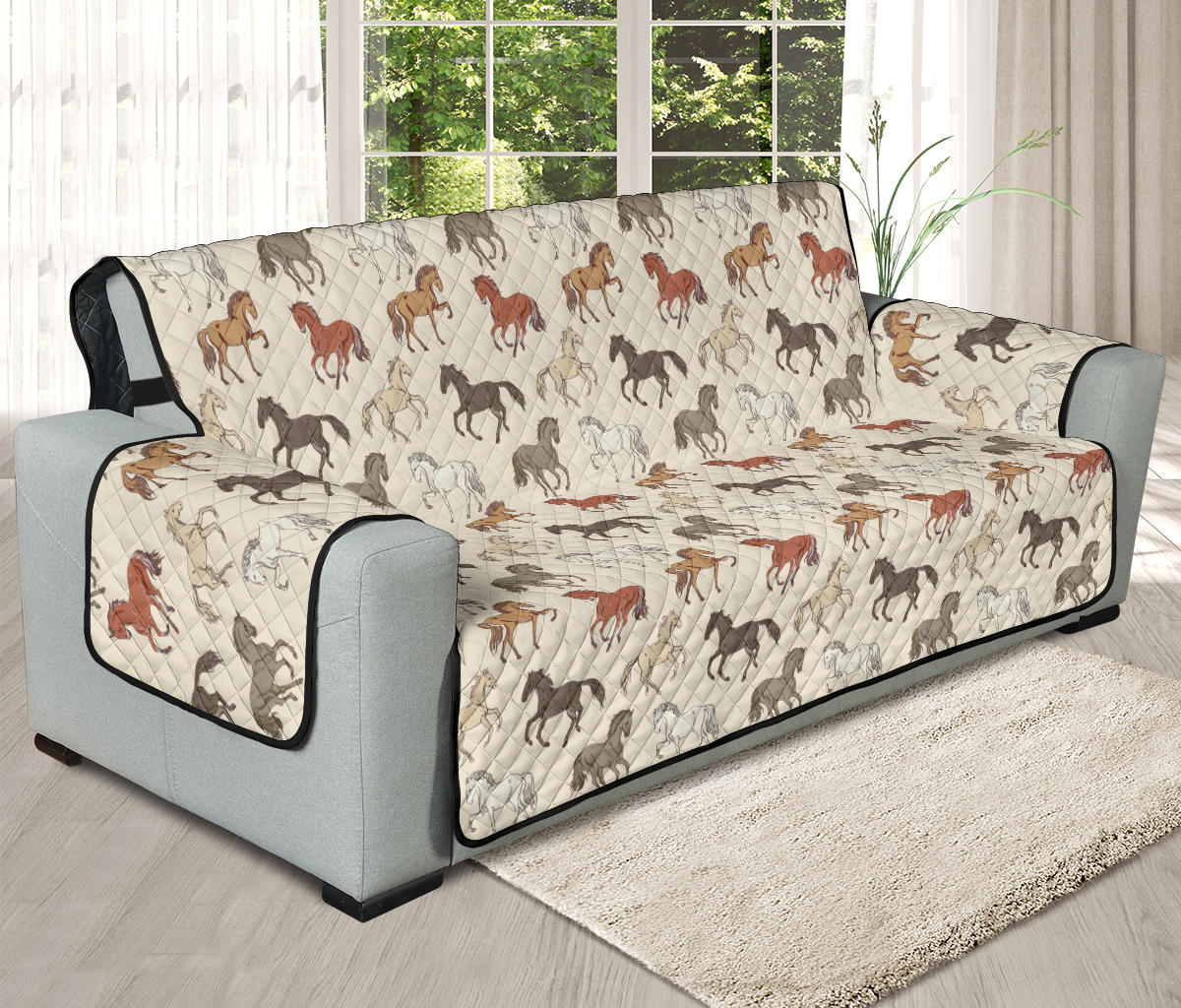 Horse Pattern on Light Cream Furniture Slipcovers