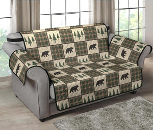 Tan and Green Plaid Bear Theme Furniture Slipcovers - RusticDecorShop