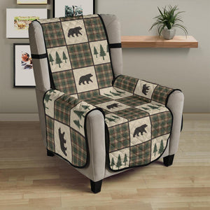 Tan and Green Plaid Bear Theme Furniture Slipcovers - RusticDecorShop