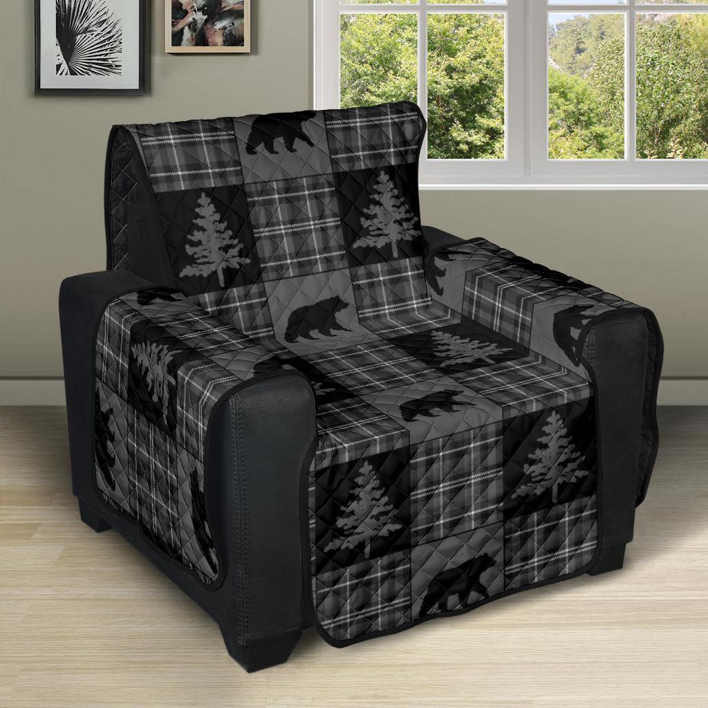 Gray and Black Plaid With Bears Woodland Theme Slipcovers - RusticDecorShop