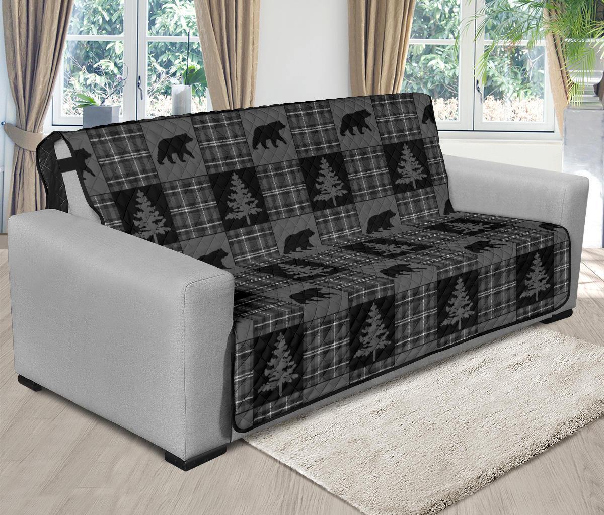 Gray and Black Plaid With Bears Woodland Theme Slipcovers - RusticDecorShop