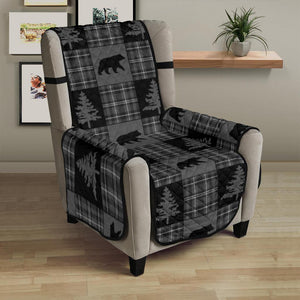 Gray and Black Plaid With Bears Woodland Theme Slipcovers - RusticDecorShop