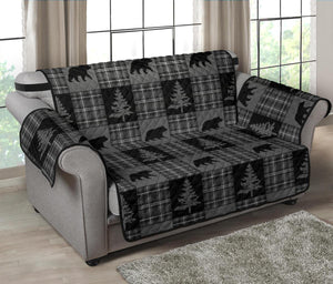 Gray and Black Plaid With Bears Woodland Theme Slipcovers - RusticDecorShop