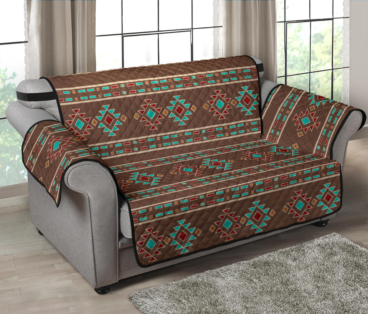 Southwestern Pattern Furniture Slipcovers In Dark Brown