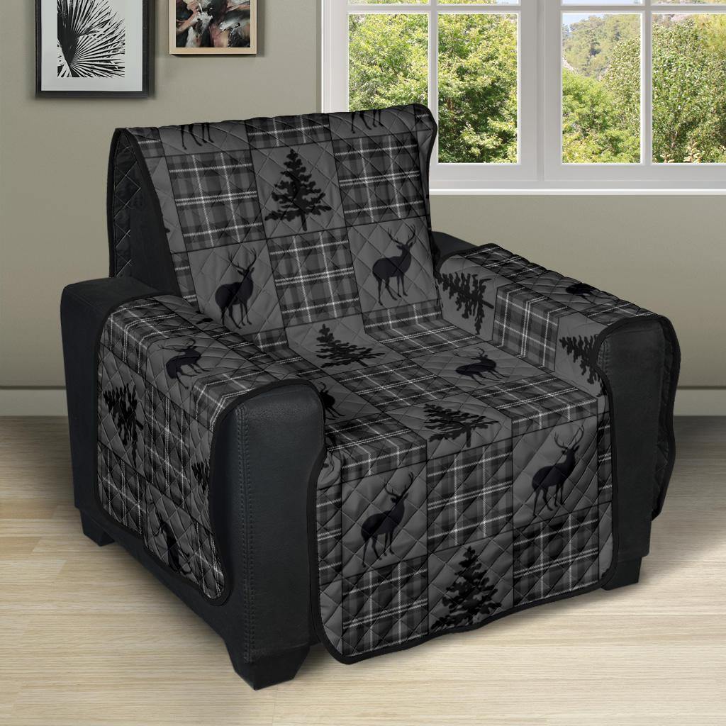 Gray and Black Plaid Deer Theme Rustic Furniture Slipcovers - RusticDecorShop