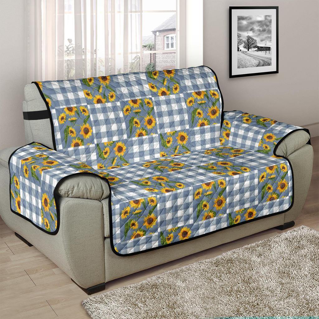 Blue Buffalo Plaid With Sunflowers Patchwork Pattern Furniture Slipcovers - RusticDecorShop