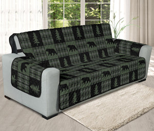 Green and Black Plaid Bear Patchwork Furniture Slipcovers