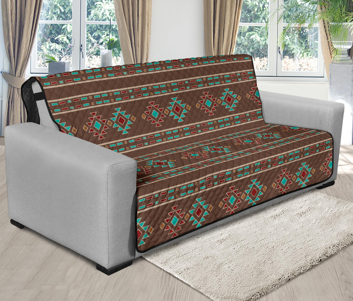 Southwestern Pattern Furniture Slipcovers In Dark Brown