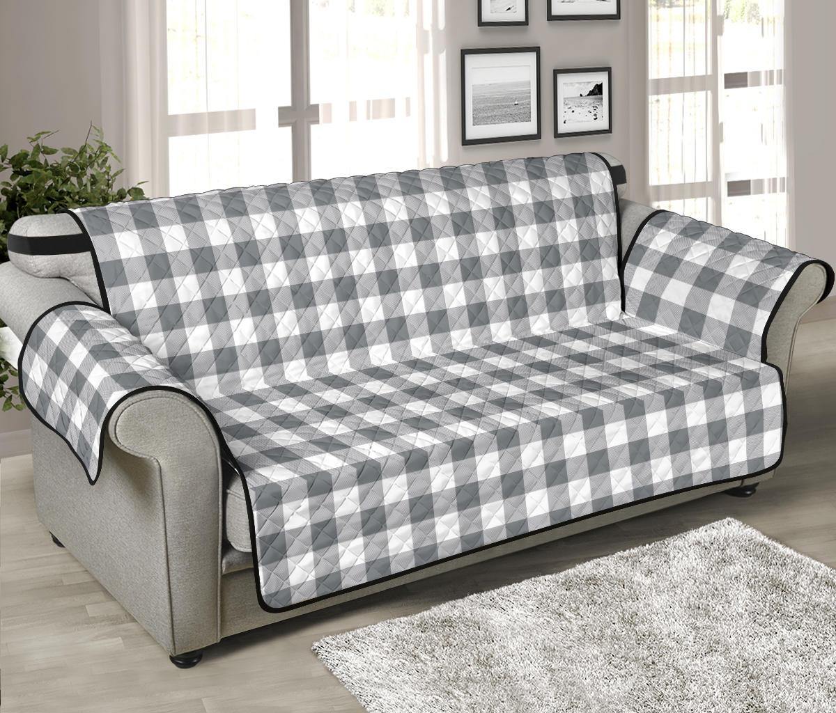 Gray and White Buffalo Plaid Furniture Slipcovers - RusticDecorShop