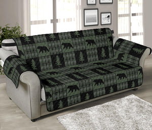 Green and Black Plaid Bear Patchwork Furniture Slipcovers