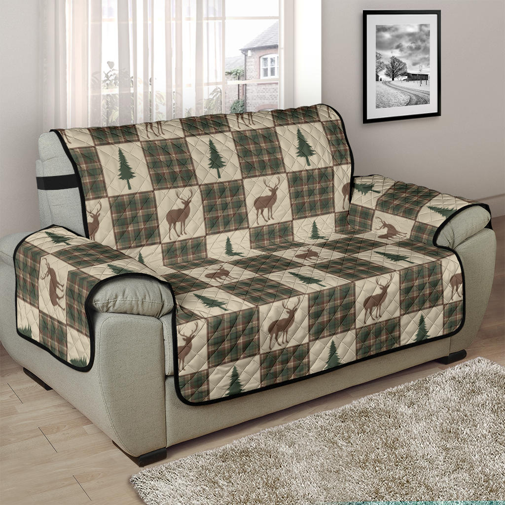 Tan and Green Plaid Deer Theme Rustic Furniture Slipcovers