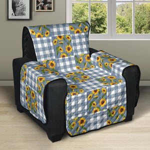 Blue Buffalo Plaid With Sunflowers Patchwork Pattern Furniture Slipcovers - RusticDecorShop