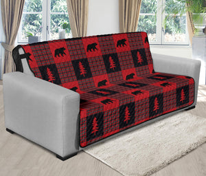 Bears on Red, Black and White Plaid Tartan Patchwork Furniture Slipcovers