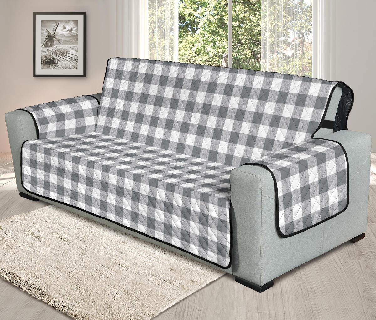 Gray and White Buffalo Plaid Furniture Slipcovers - RusticDecorShop