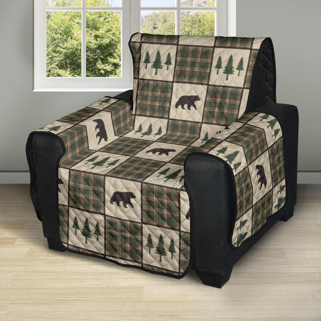 Tan and Green Plaid Bear Theme Furniture Slipcovers - RusticDecorShop