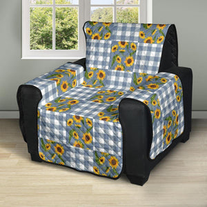 Blue Buffalo Plaid With Sunflowers Patchwork Pattern Furniture Slipcovers - RusticDecorShop